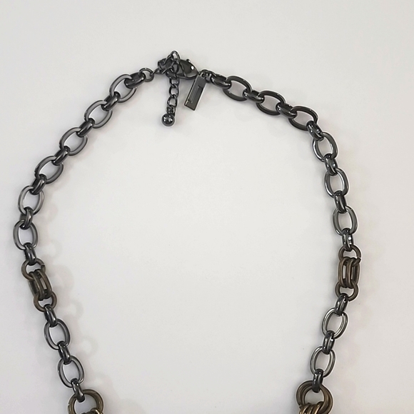 THE LIMITED Statement Necklace Flowers, Gunmetal Link Chain, Crystals NWOT - Picture 3 of 4